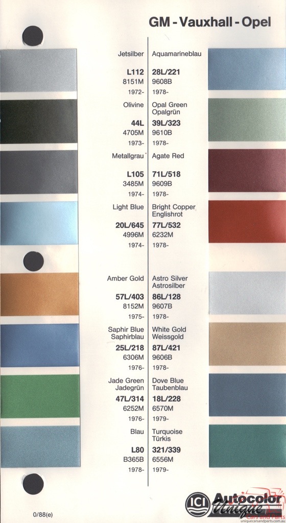 1972 - 1981 Vauxhall Paint Charts Autocolor